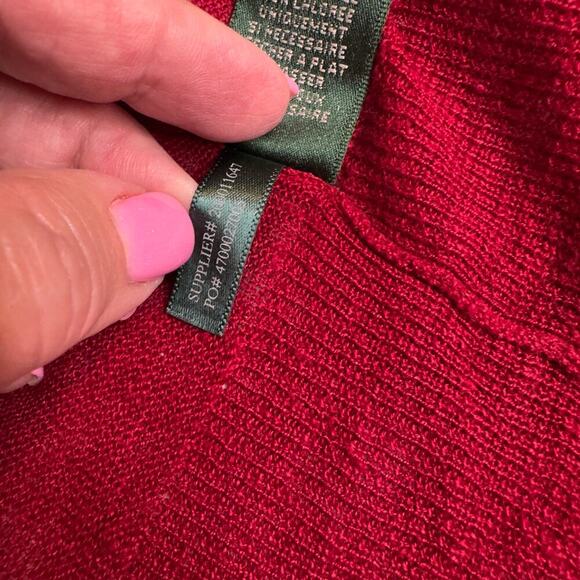 Lauren Ralph Lauren Open Front Red Cardigan Sheer Trim Women's Sz M Linen - Picture 8 of 11